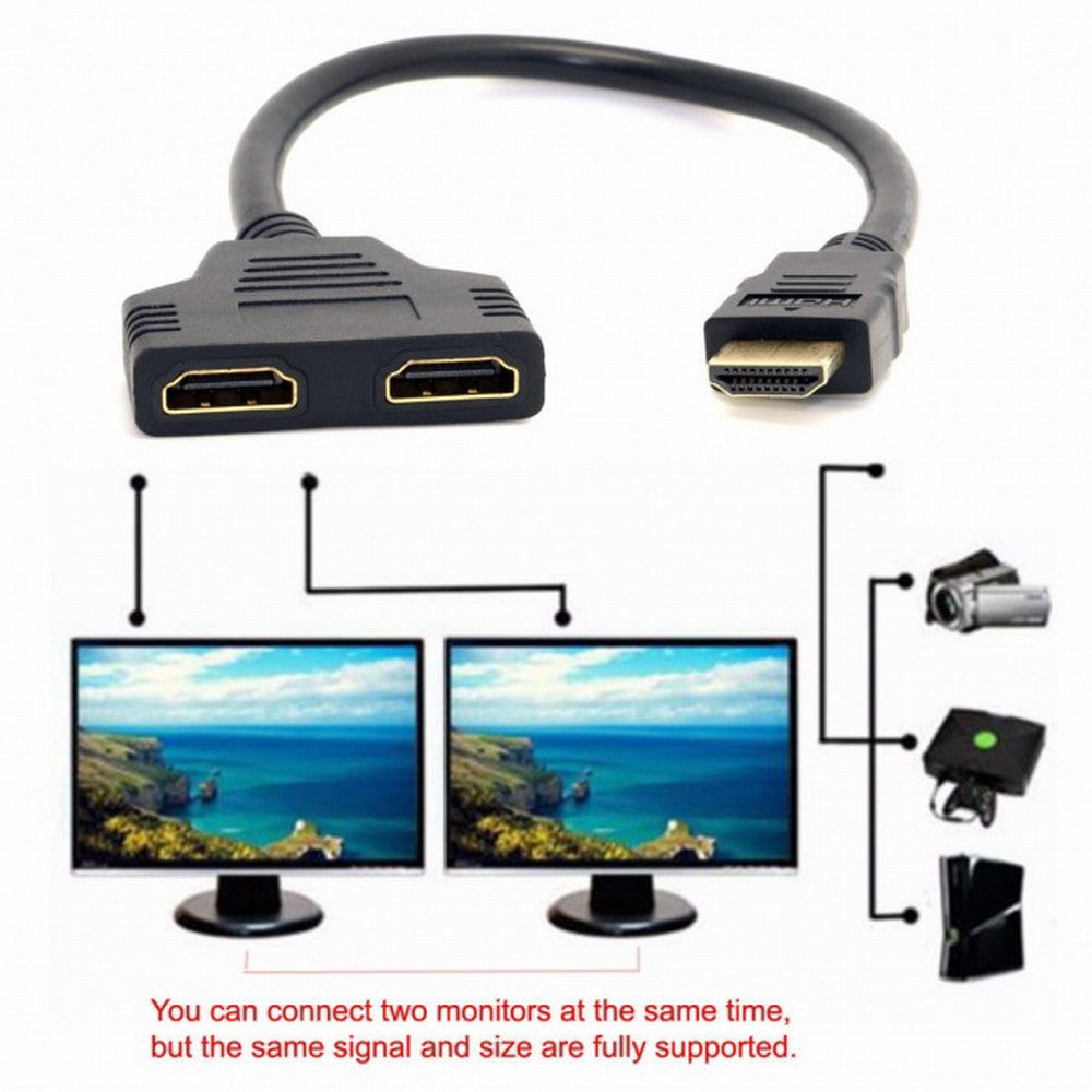 One HDMI Male to Dual HDMI Female Y Splitter Switch Extension Adapter Cable for FOR PC HDTV Laptop 1080P HD-027