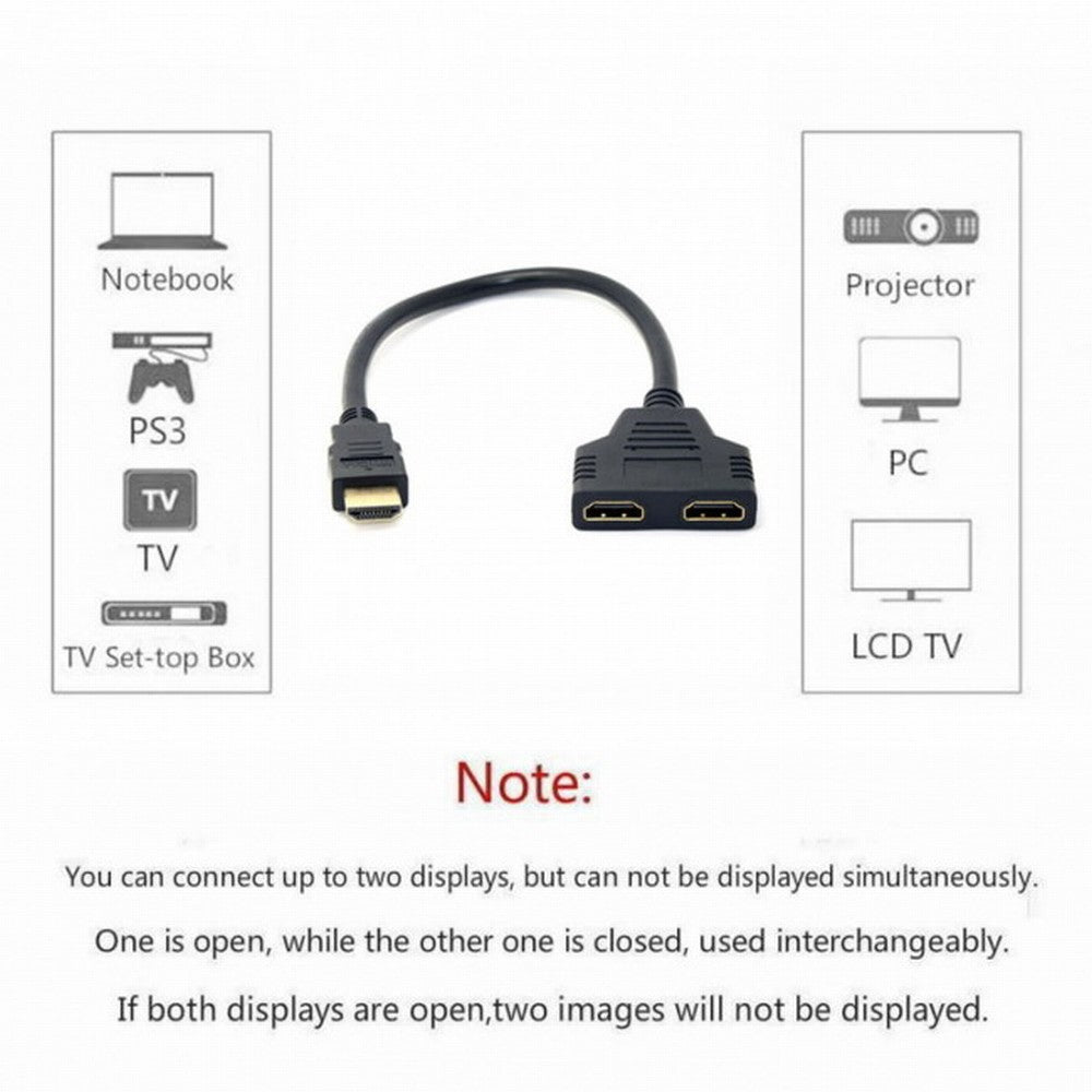 One HDMI Male to Dual HDMI Female Y Splitter Switch Extension Adapter Cable for FOR PC HDTV Laptop 1080P HD-027