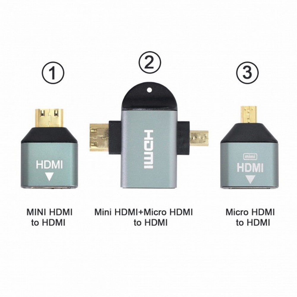 3pcs/set Micro Mini HDMI to HDMI 1.4 Female 2-in-1 Combo Adapter 4K@60hz HD-013