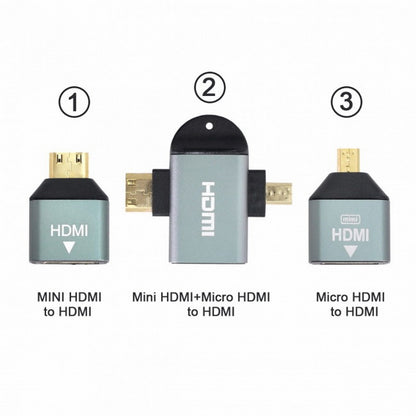 3pcs/set Micro Mini HDMI to HDMI 1.4 Female 2-in-1 Combo Adapter 4K@60hz HD-013