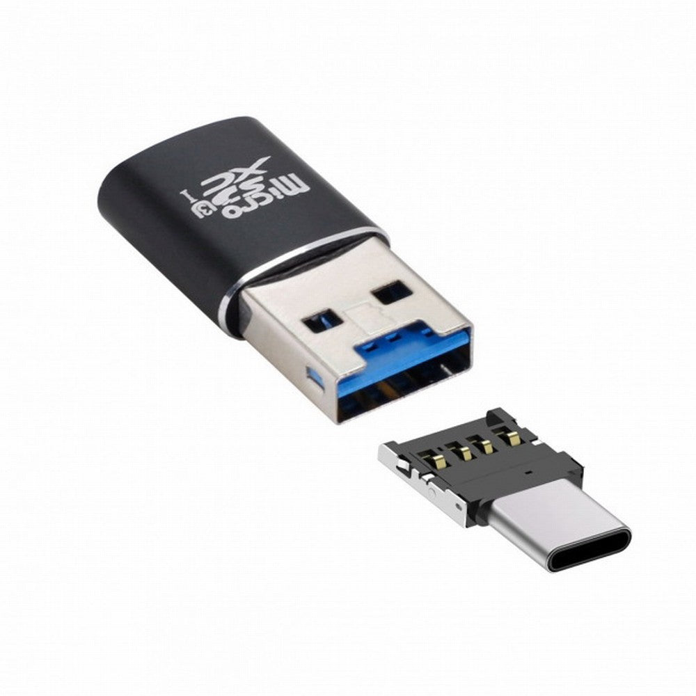 USB 3.0 to Micro SD SDXC TF Card Reader with Micro Type-C USB-C OTG Adapter for Tablet / Cell Phone U3-051+UC-053