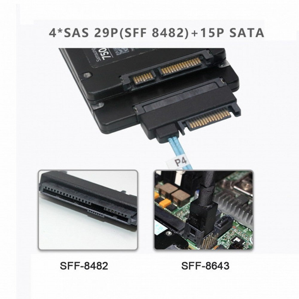 Internal 36 Pin Mini SAS SFF-8087 Host to 4 SFF-8482 Target SAS Hard Disk and SATA Power Cable 50cm SF-091-0.5M