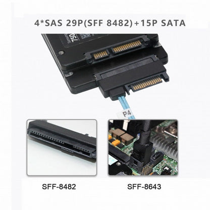 Internal 36 Pin Mini SAS SFF-8087 Host to 4 SFF-8482 Target SAS Hard Disk and SATA Power Cable 50cm SF-091-0.5M