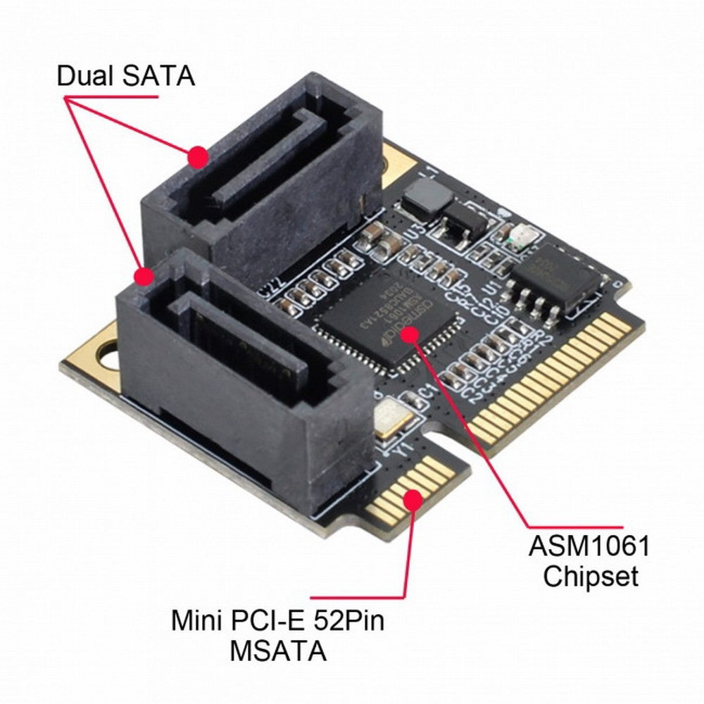Mini PCI-E PCI Express to SATA 3.0 Dual Ports Adapter Converter Hard Drive Extension Card SA-033-2P