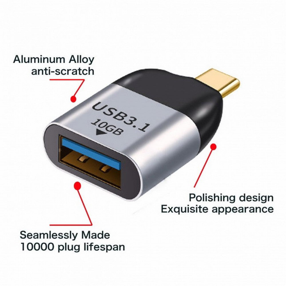 Cablecc 10Gbps USB 3.1 Type-C Male Host to USB 3.0 Type-A Female OTG Data Adapter, Compatible with Laptop and Phone
