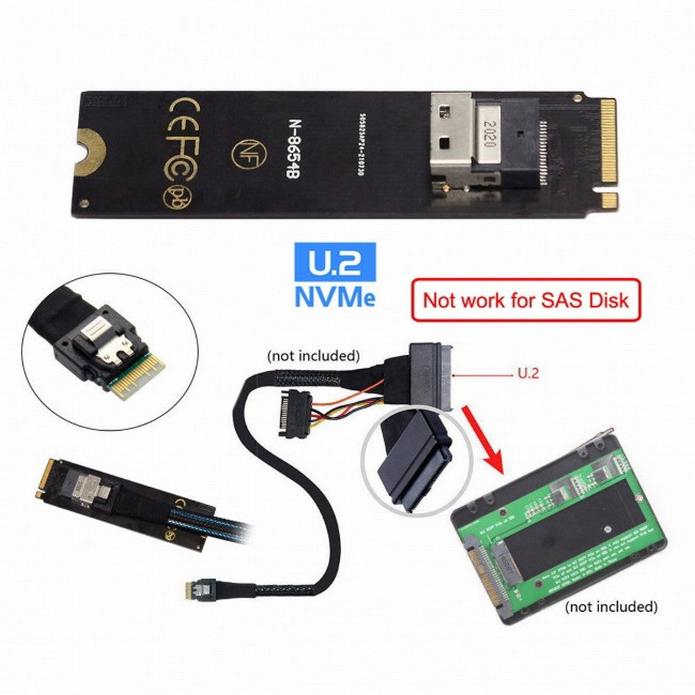 NGFF M-Key NVME to SFF-8654 Slimline SAS Card Adapter and U.2 U2 SFF-8639 NVME PCIe SSD Cable for Mainboard SSD SF-013+104