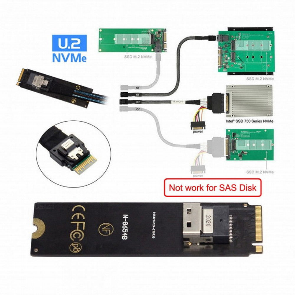 NGFF M-Key NVME to SFF-8654 Slimline SAS Card Adapter and U.2 U2 SFF-8639 NVME PCIe SSD Cable for Mainboard SSD SF-013+104