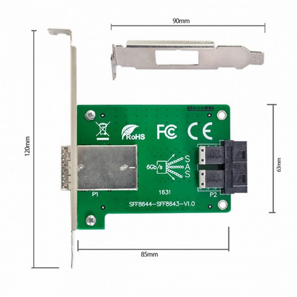 Dual Ports Mini SAS HD SFF-8644 To Internal SAS HD SFF-8643 PCBA Female Adapter With Low Profile Bracket SF-021