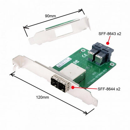Dual Ports Mini SAS HD SFF-8644 To Internal SAS HD SFF-8643 PCBA Female Adapter With Low Profile Bracket SF-021