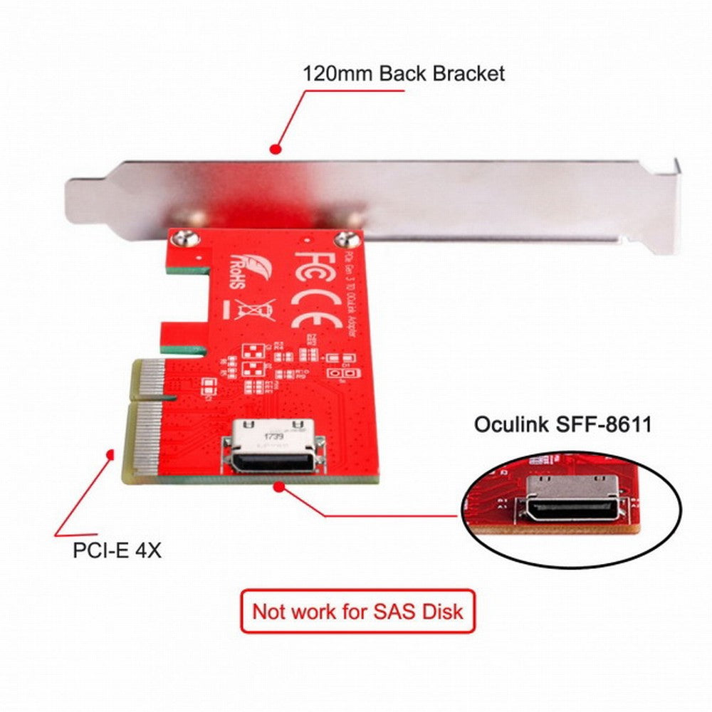 PCI-E 3.0 Express 4.0 x4 to Oculink Internal SFF-8612 SFF-8611 Host Adapter for PCIe SSD with Bracket SF-022