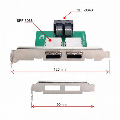 Dual Ports Mini SAS SFF-8088 To Internal SAS HD SFF-8643 PCBA Female Adapter With Low Profile Bracket SF-030
