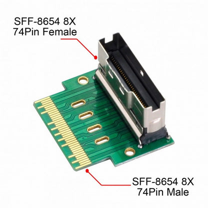 PCI-E Slimline SAS 4.0 SFF-8654 8i 74pin to SFF-8654 74pin Male to Female Extender Adapter Angled Test Tools SF-007