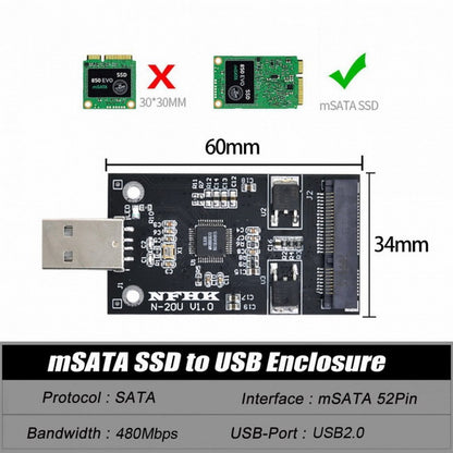 Mini PCI-E mSATA to USB 2.0 External SSD PCBA Conveter Adapter Pen Driver Card without Case U2-008