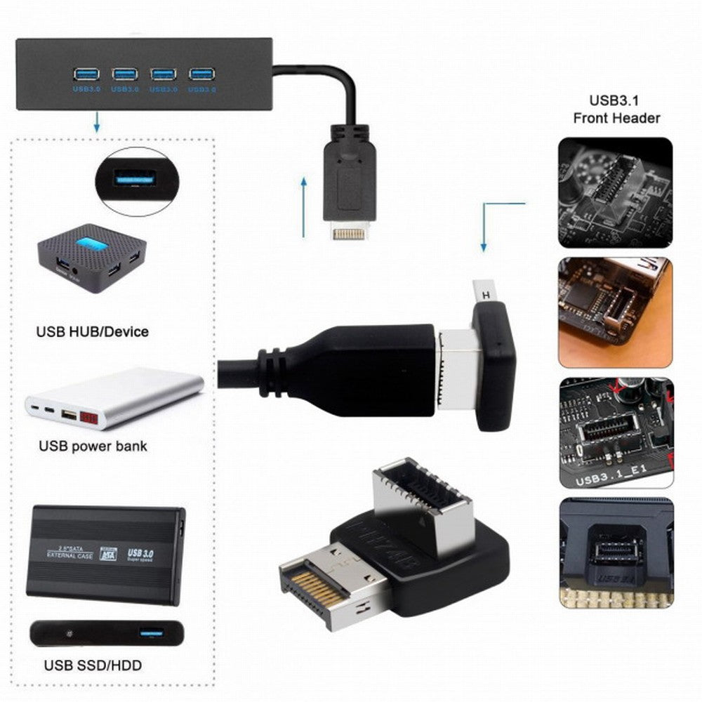 2pcs Overmold USB 3.1 Front Panel Header Male to Female Type-E Motherboard Extension Data Adapter UC-059