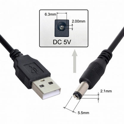 USB 2.0 A Type Male TO 5.5x2.1mm DC Power Plug Barrel Connector 5v Cable 100cm U2-184-BK