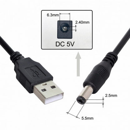 USB 2.0 A Type Male to 5.5 x 2.5mm DC 5V Power Plug Barrel Connector Charge Cable 100cm U2-154-BK