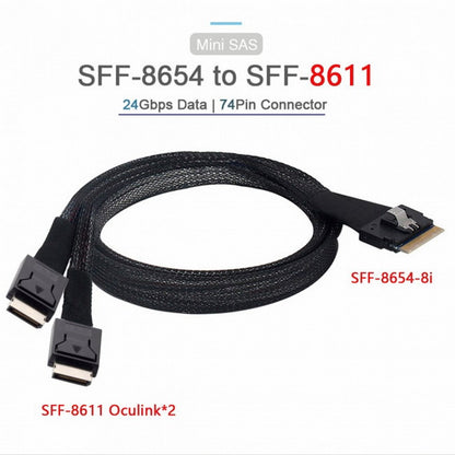 PCI-E Ultraport Slimline SAS Slim 4.0 SFF-8654 8i 74pin to Dual Oculink SFF-8611 Cable 50cm PCI-Express SF-038