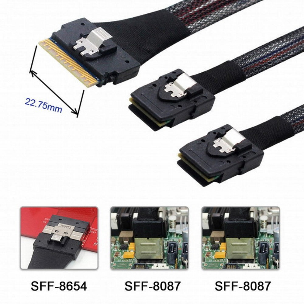 PCI-E Ultraport Slimline SAS Slim 4.0 SFF-8654 8i 74pin to Dual SFF-8087 Mini SAS Cable PCI-Express SF-029