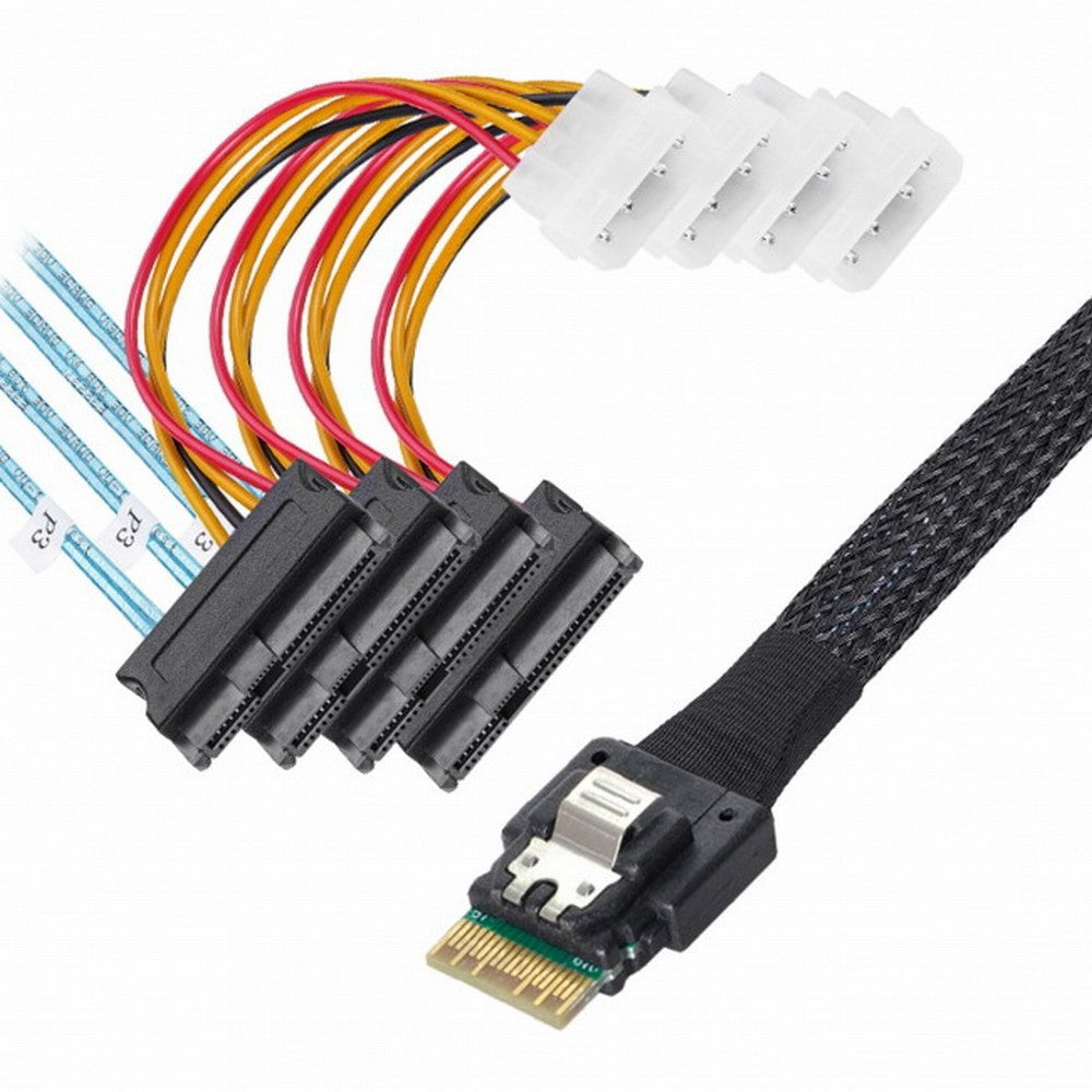 Slimline SAS 4.0 SFF-8654 4i 38pin Host to 4 SAS 29pin SFF-8482 Target Hard Disk Fanout Raid Cable SF-047