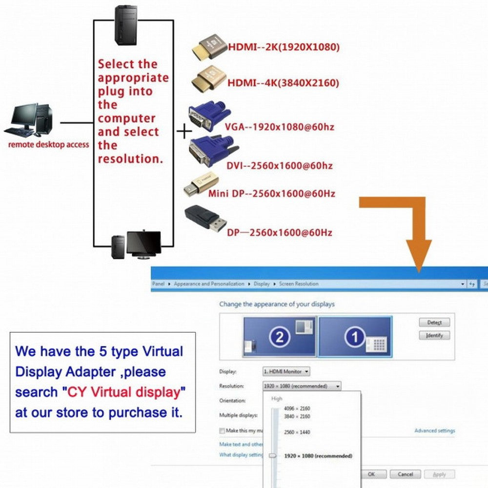 CY Virtual Display Adapter Mini DP Displayport Dummy Plug Headless Ghost Display Emulator 2560x1600p@60Hz DP-064
