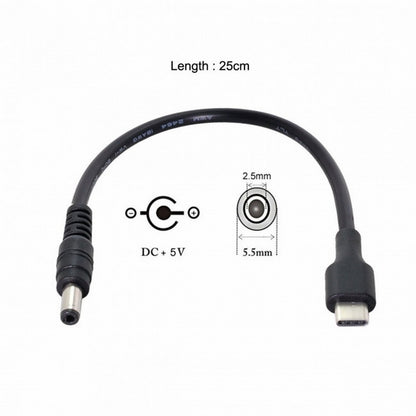 USB 3.1 Type C USB-C to 5V DC 5.5 2.5mm Power Plug Extension Charge Cable for Cell Phone 25cm UC-094