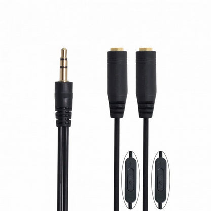 Black 3.5mm Stereo Male to Double 3.5mm Female Audio Headphone Y Splitter Cable with Volume Switch CA-004