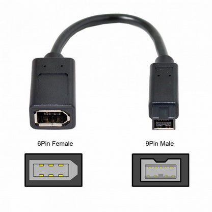 IEEE 1394 6Pin Female to 1394b 9Pin Male Firewire 400 to 800 Cable 20cm CA-012