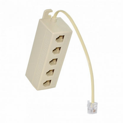 5 Way Outlet 6P4C RJ11 RJ12 Telephone Phone Modular Jack Line Splitter Adapter Beige 1-in-5-out CA-016