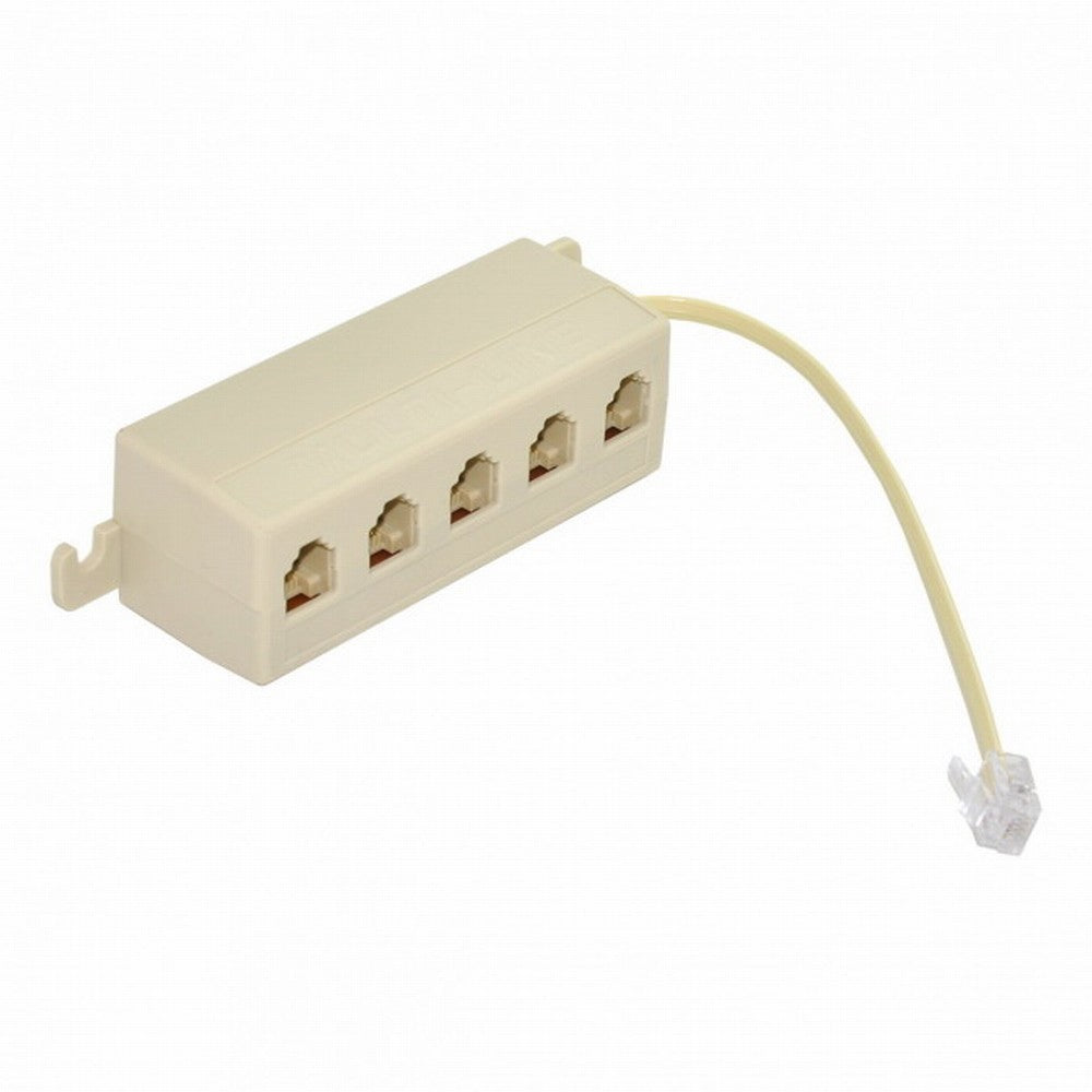 5 Way Outlet 6P4C RJ11 RJ12 Telephone Phone Modular Jack Line Splitter Adapter Beige 1-in-5-out CA-016