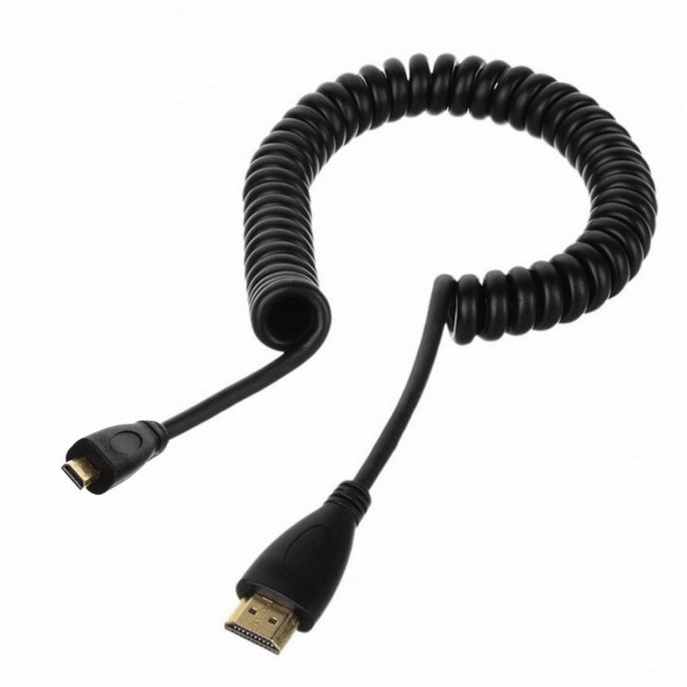 Micro HDMI Male to HDMI Male Stretch Spring Cable 4K 60hz for TF201 XOOM A500 Tablet HD-110-BK