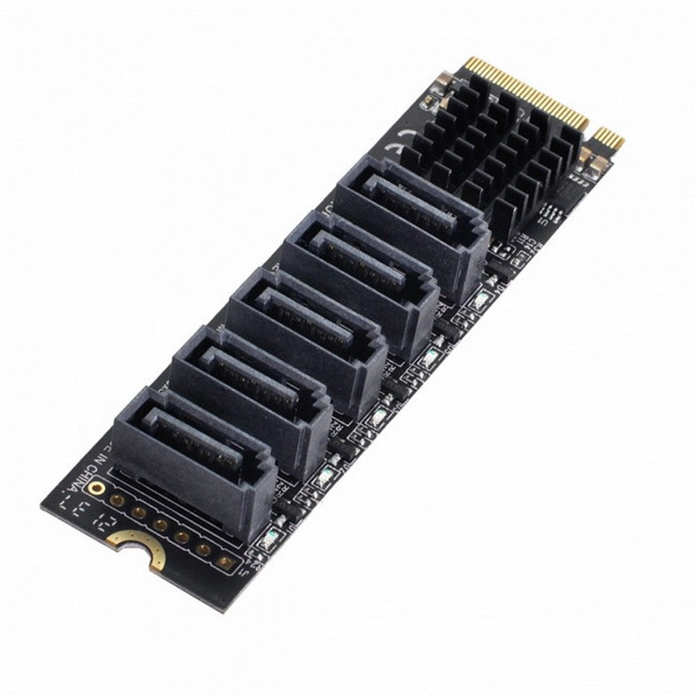 NGFF NVME M-Key PCI Express to SATA 3.0 6Gbps 5 Ports Adapter Converter Hard Drive Extension Card JMB585 2280 SA-004