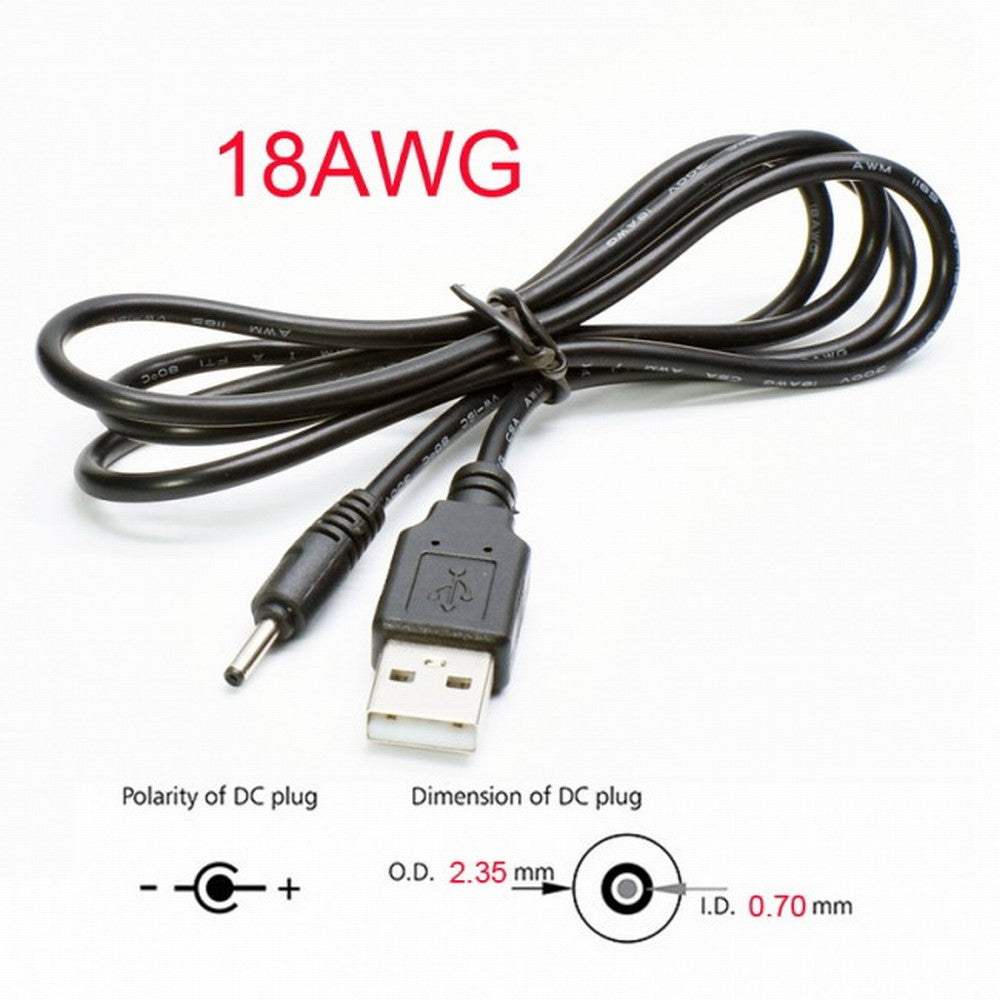 18AWG 0.75mm*2 USB 2.0 A Type Male to DC 2.50mm 2.35mm 0.7mm Power Plug 5V Cable 100cm U2-035