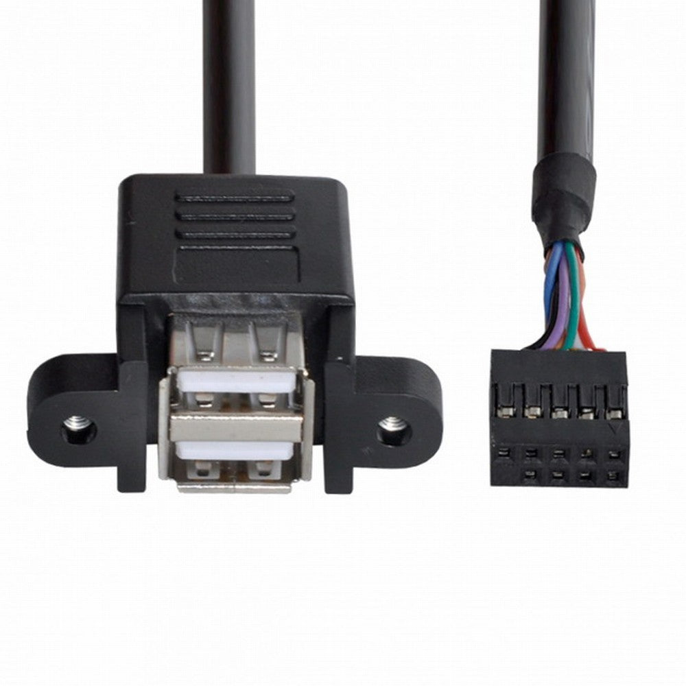 50cm Stackable Dual USB 2.0 A Type Female to Motherboard 9 Pin Header Cable with Screw Panel Holes U2-156