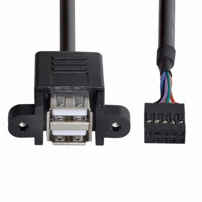 50cm Stackable Dual USB 2.0 A Type Female to Motherboard 9 Pin Header Cable with Screw Panel Holes U2-156