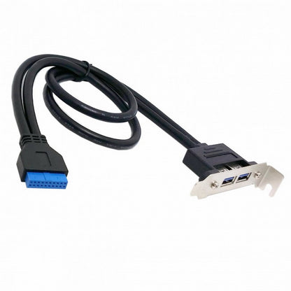 Low Profile 80mm Height USB 3.0 Female Back panel to Motherboard 20pin cable with PCI bracket 50cm U3-086