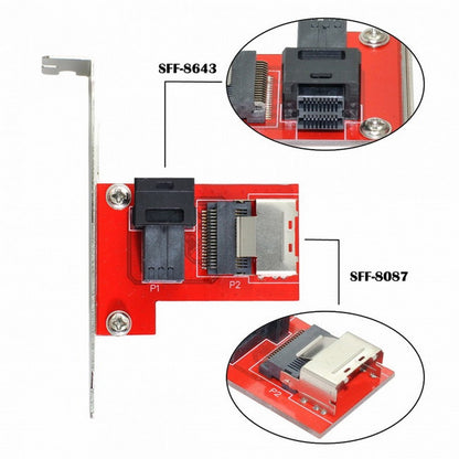 PCI-Express 4.0 Mini SAS SFF-8087 to SAS HD SFF-8643 PCBA Female Adapter With Bracket SF-040