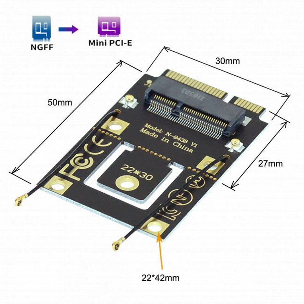 NGFF M.2 Key-A to Mini PCI-E PCI Express Converter Adapter for 9260 8265 7260 AC Wifi Bluetooth Wireless Card EP-015