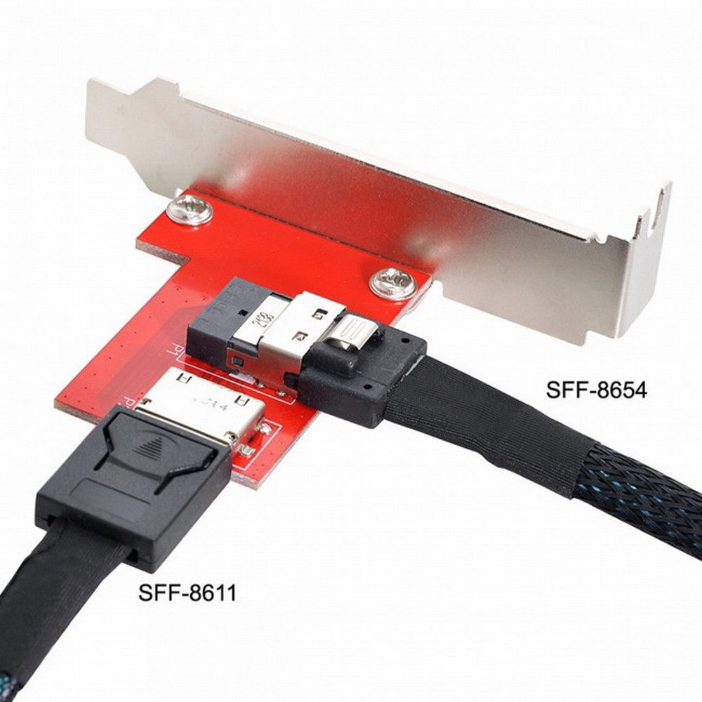 PCI-Express 4.0 Slimline SAS SFF-8654 to Oculink SFF-8611 SFF-8612 PCBA Female Adapter With Bracket SF-043