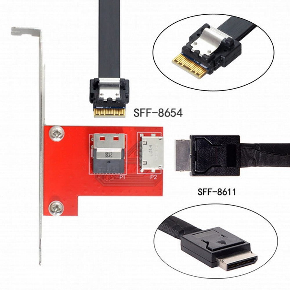 PCI-Express 4.0 Slimline SAS SFF-8654 to Oculink SFF-8611 SFF-8612 PCBA Female Adapter With Bracket SF-043