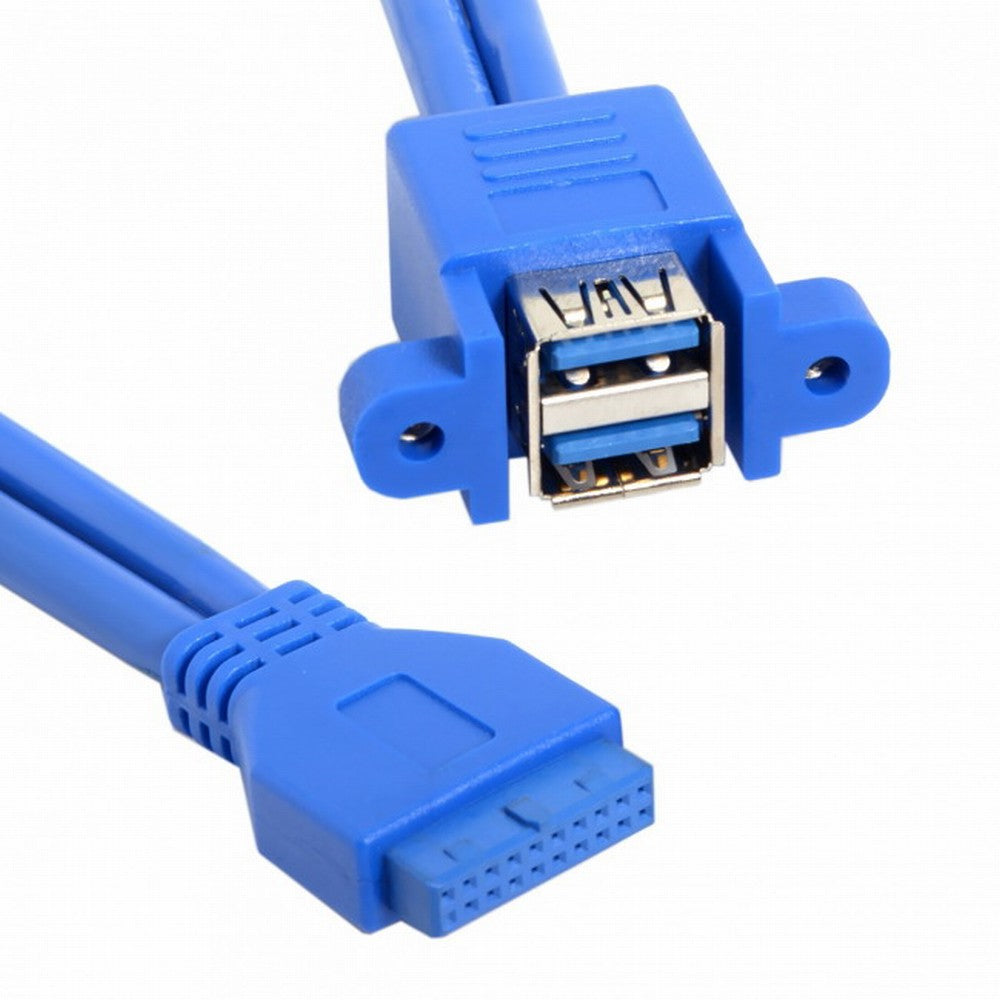Stackable USB 3.0 Female Panel Type to Motherboard 20Pin Header Cable Dual Ports 50cm U3-021