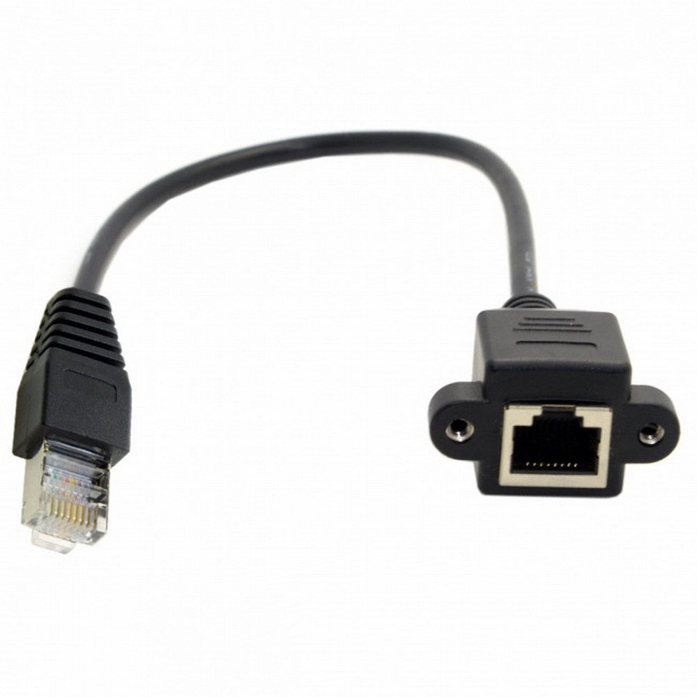 30cm 8P8C FTP STP UTP Cat 5e Male to Female Lan Ethernet Network Extension Cable with Panel Mount Holes UT-011-BK