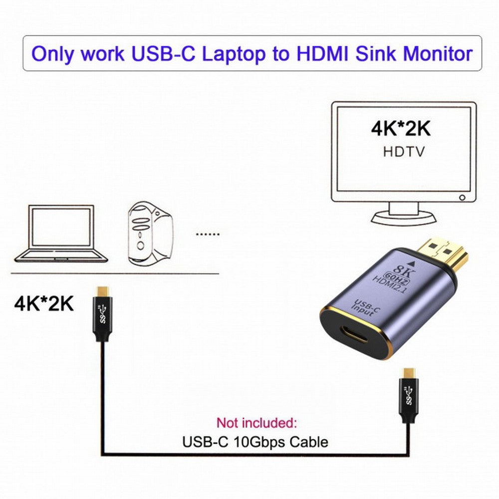 USB-C Type C Female Source to HDMI Sink HDTV Adapter 8K@60hz 4K@120hz for Tablet Phone Laptop UC-012-H8K
