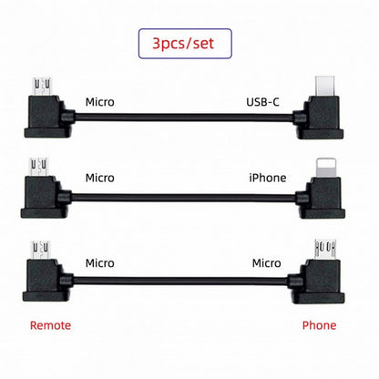 3pcs/set Remote Controller Data Cable Type-C Micro 8P to Micro USB for Mavic Pro Platinum Mavic Park RC Accessories U2-041