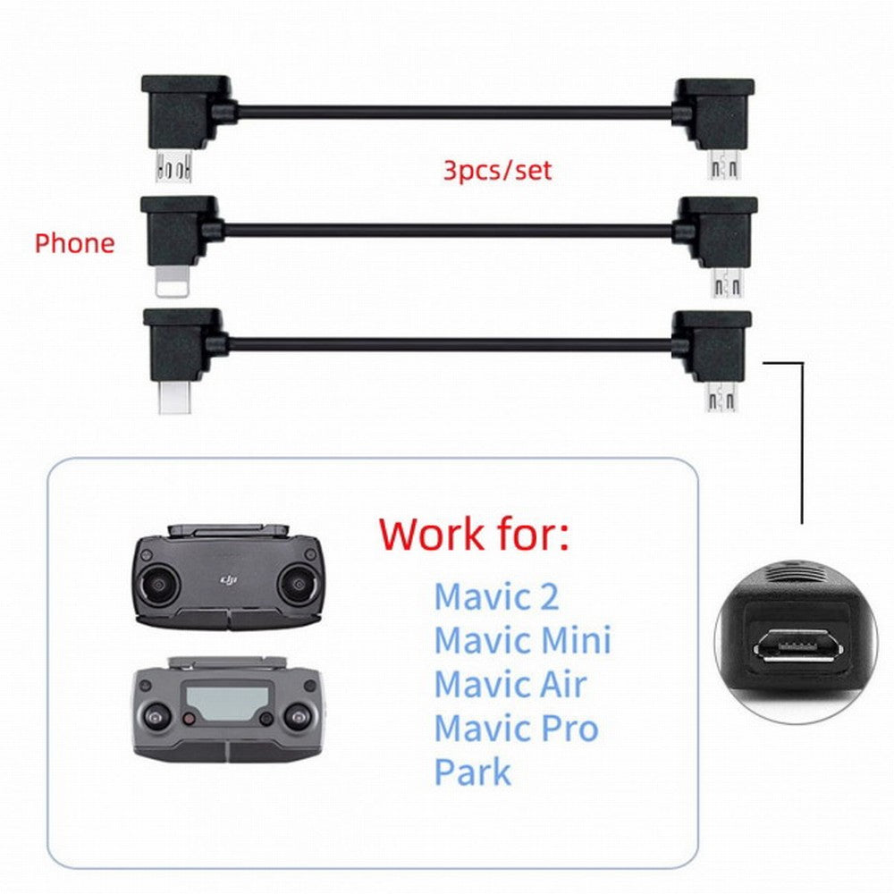 3pcs/set Remote Controller Data Cable Type-C Micro 8P to Micro USB for Mavic Pro Platinum Mavic Park RC Accessories U2-041