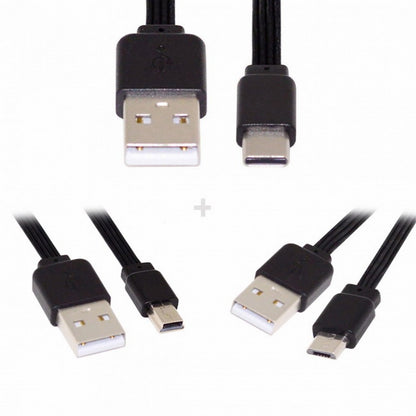 3pcs/lot 13cm USB 2.0 Type-A to Mini Micro USB Type-C Male Data Flat Slim FPC Cable for FPV Disk Phone U2-036-BK+U2-042-BK+UC-096-BK