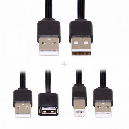 3pcs/lot 13cm USB 2.0 Type-A to Type-B Type-A Female Extension Male Data Flat Slim Cable for Printer Disk Phone U2-028-BK+U2-047-BK+U2-060-BK