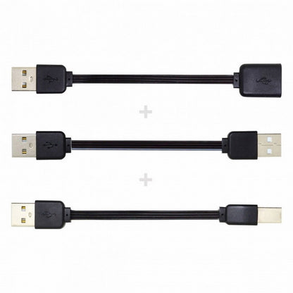 3pcs/lot 13cm USB 2.0 Type-A to Type-B Type-A Female Extension Male Data Flat Slim Cable for Printer Disk Phone U2-028-BK+U2-047-BK+U2-060-BK