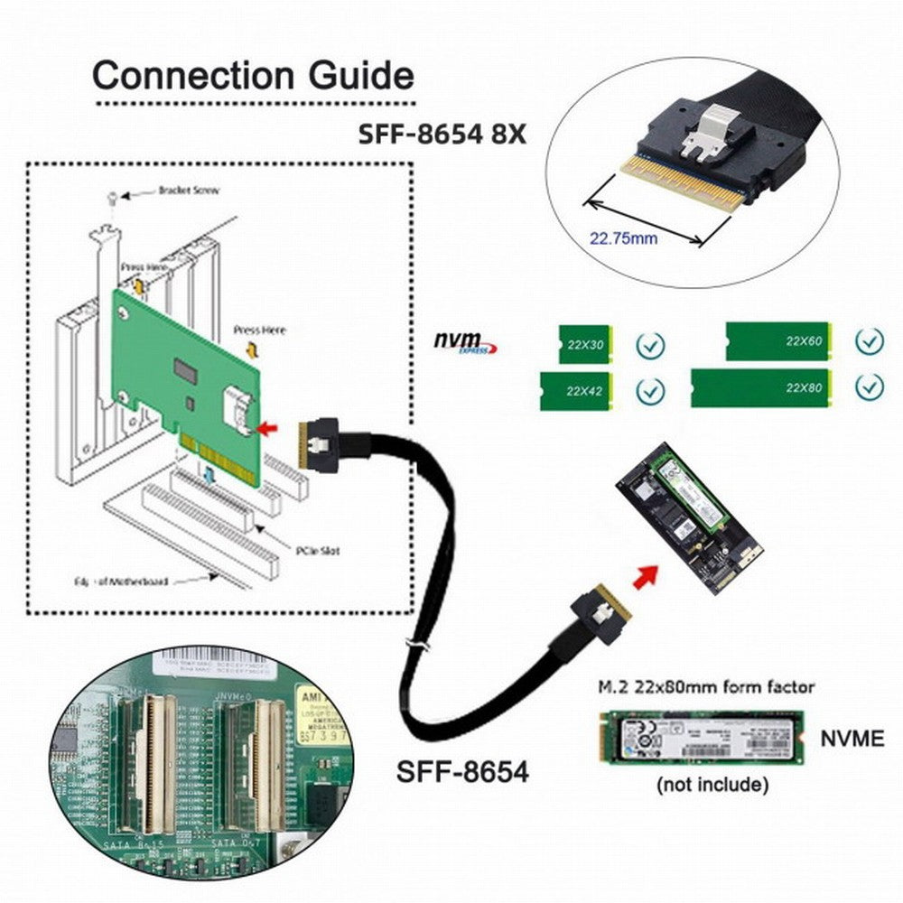 Dual Slimline SFF-8654 8X 4 NVME to PCIE Express 3.0 4.0 Raid Card VROC Raid0 Hyper Adapter SA-016-2P