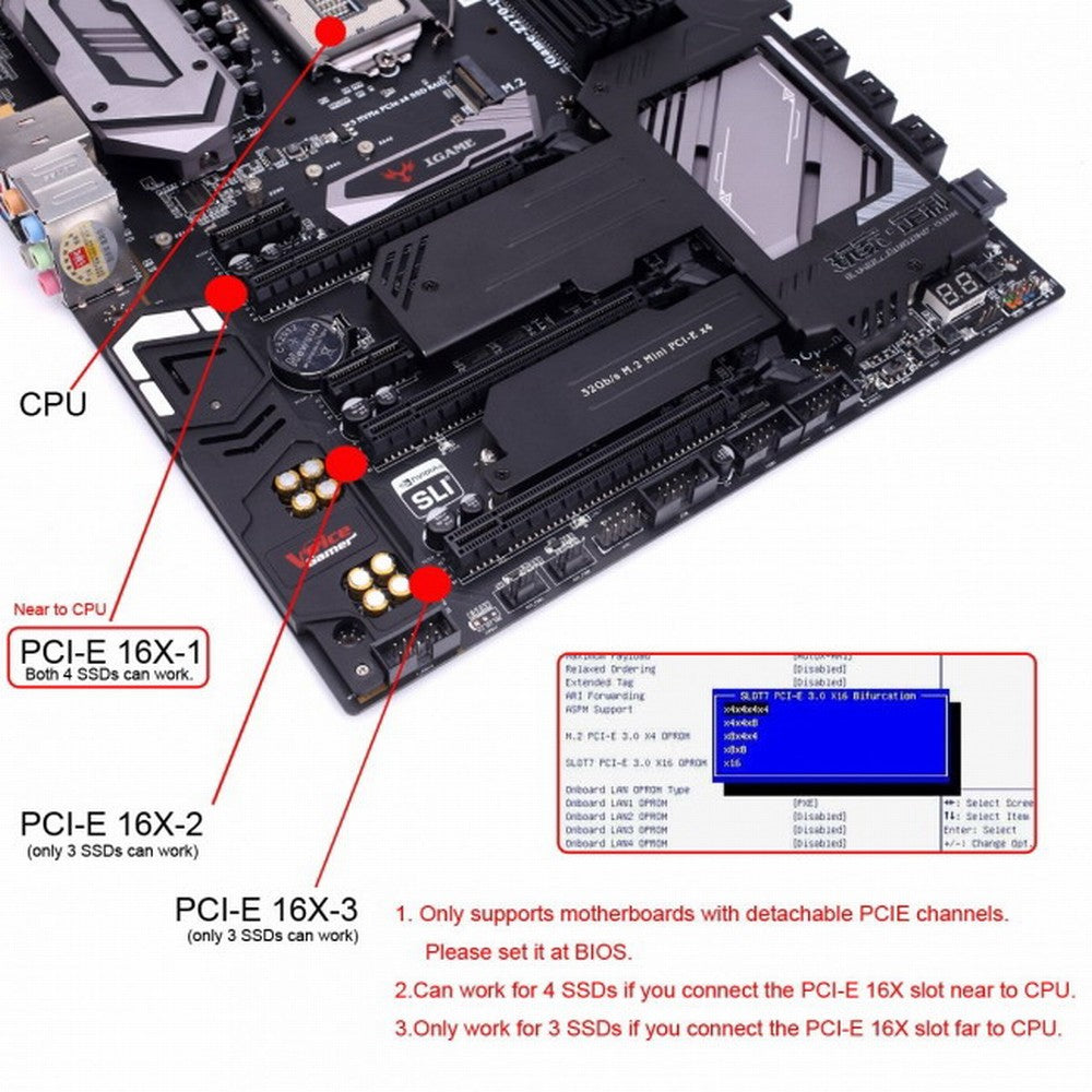Four Slimline SFF-8654 4X 4 NVME to PCIE Express 3.0 4.0 Raid Card VROC Raid0 Hyper Adapter SA-016-4P