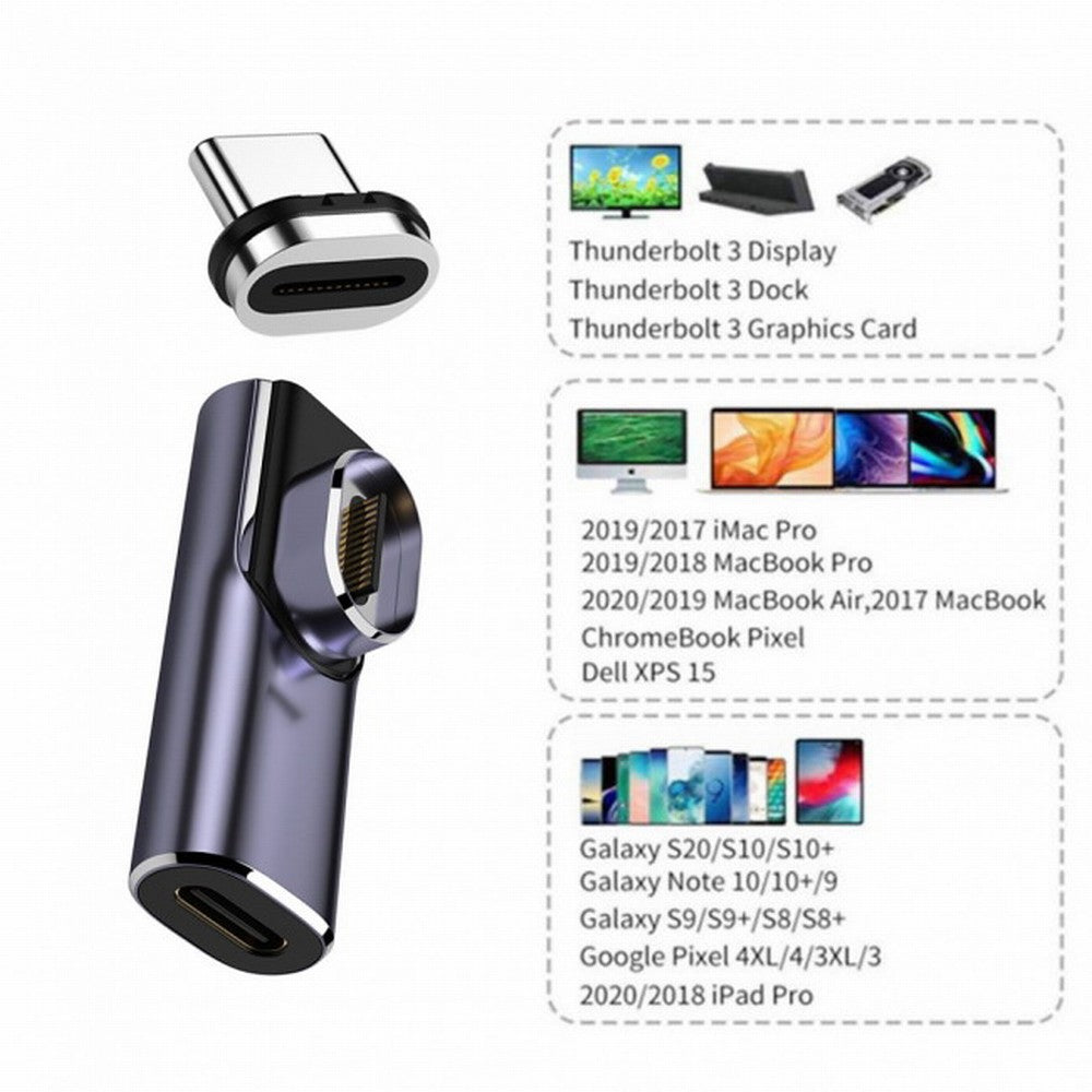 Magnetic Connector 40Gbps USB4 Type C Male to Female Low Profile Right Angled 100W Power Data 8K Video Adapter for Laptop Phone UC-028-LP